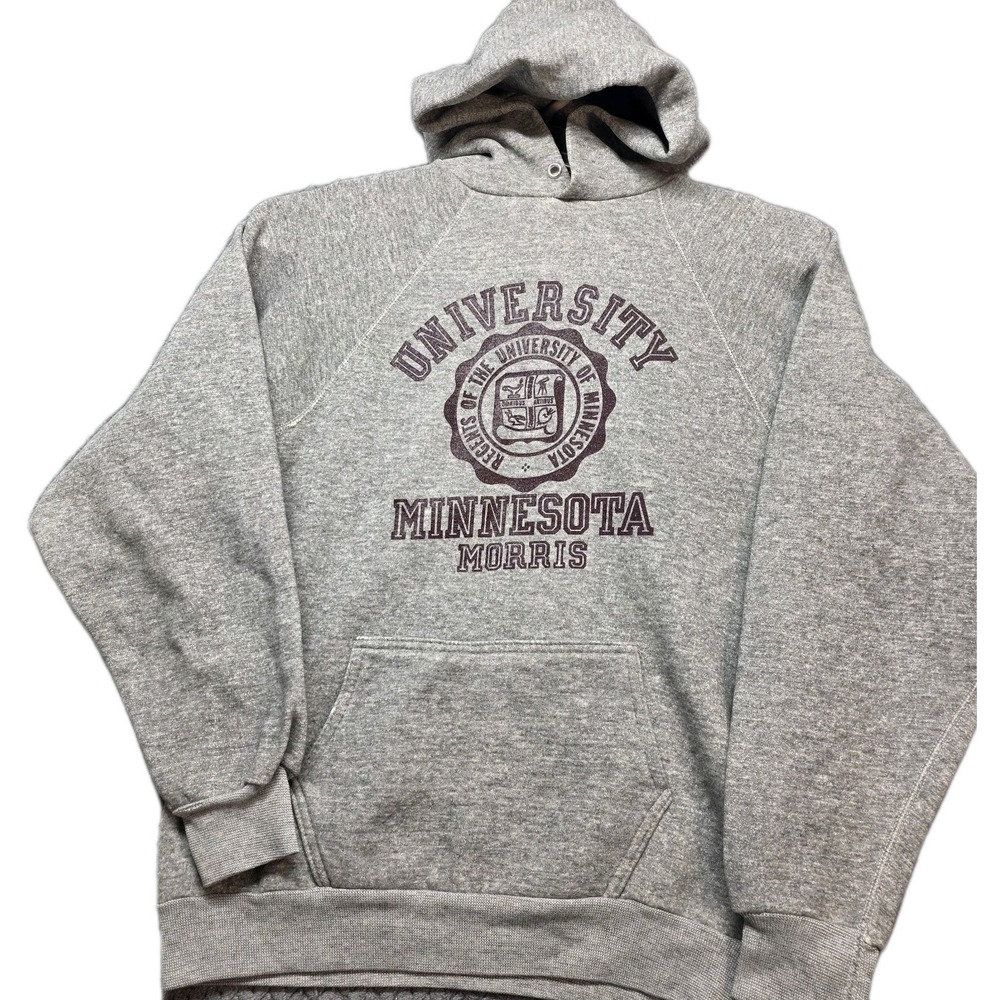 University Minnesota Morris Men's Hoodie Large Gray USA Made VTG Discus Athletic